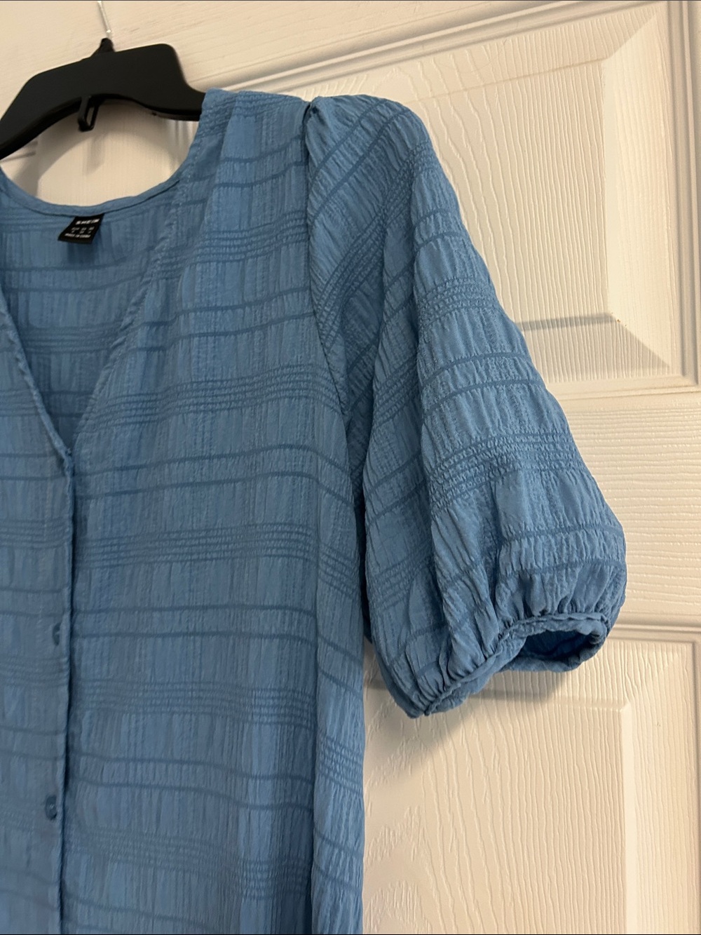 SHEIN Dusty Blue Button-Front Midi Dress with Puff Sleeves. WORN ONCE! - Picture 5 of 11